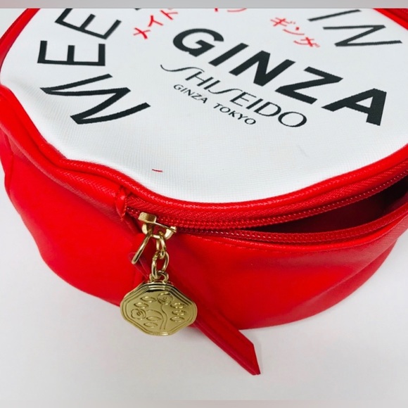 Shiseido Ginza Tokyo New Round Cometic Bag White Coated Vinyl 7.25" diameter x3" - Picture 5 of 8